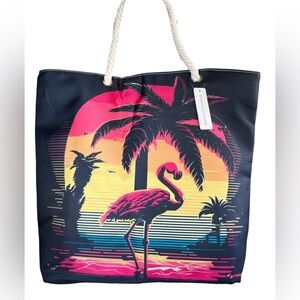 Tropical Flamingo Large Tote Bag w/ Rope Handles